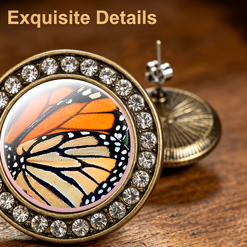 2pcs Set Translucent Glass Butterfly Wing Stud Earrings